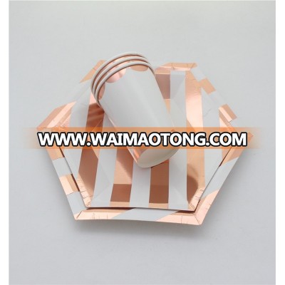 Disposable Tableware Square Paper Plates, For Party Supplies Metallic Rose Gold Foil Plates