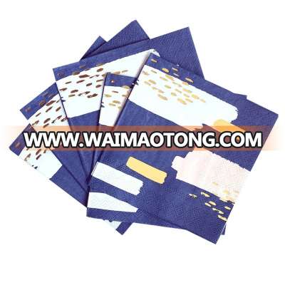 Printed Navy Blue Pink  Gold Glitter Paper Napkins